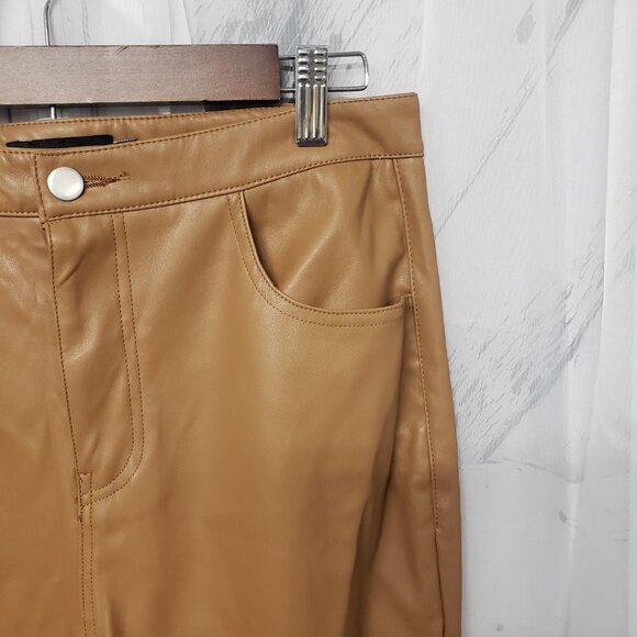 Pretty Little Things Camel Faux Leather Straight Leg Pants Size 10 - Picture 5 of 16